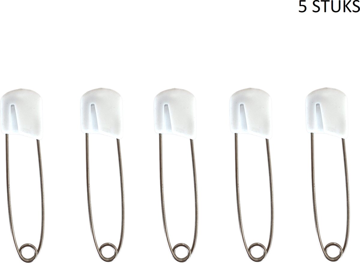   - 5 Veiligheidsspelden Met Beschermkap - Wit - 5,4 CM - Luier   - Katoenen Luier - Baby Veiligheidsspeld -   Baby - Baby Safety Pins