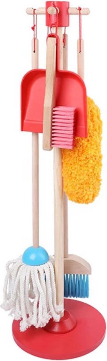   - Houten Kinder Schoonmaak Set - Kids Speelgoed Cleaning Set - Houten Huishoudelijke Gereedschap - Mini Bezem/Stoffer/Mop/Plumeau - Montessori Onderwijs - Multikleur