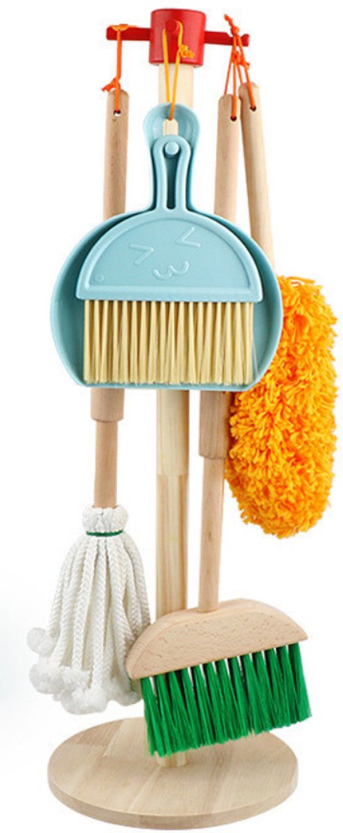   - Kinder Schoonmaak Set - Kids Speelgoed Cleaning Set - Houten Huishoudelijke Gereedschap - Mini Bezem/Stoffer/Mop/Plumeau - Montessori Onderwijs - Multicolor