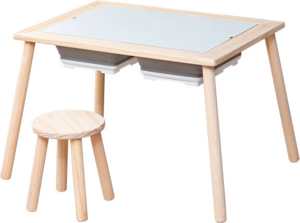 Buxibo - Kindertafel met Stoeltje - Kinderbureau/Zandbak/Krijtbord - Speeltafel met Opbergruimte voor Peuters - 79x61x49cm