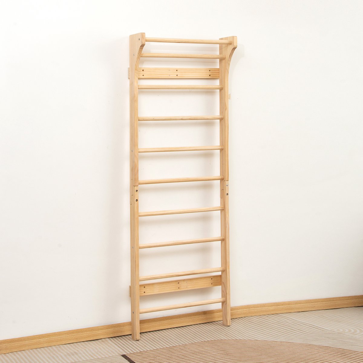   Klimwand van Hout – Wandklimrek voor Binnen – Gym Speeltoestel voor Kinderen – 220x78x8 cm – Naturel