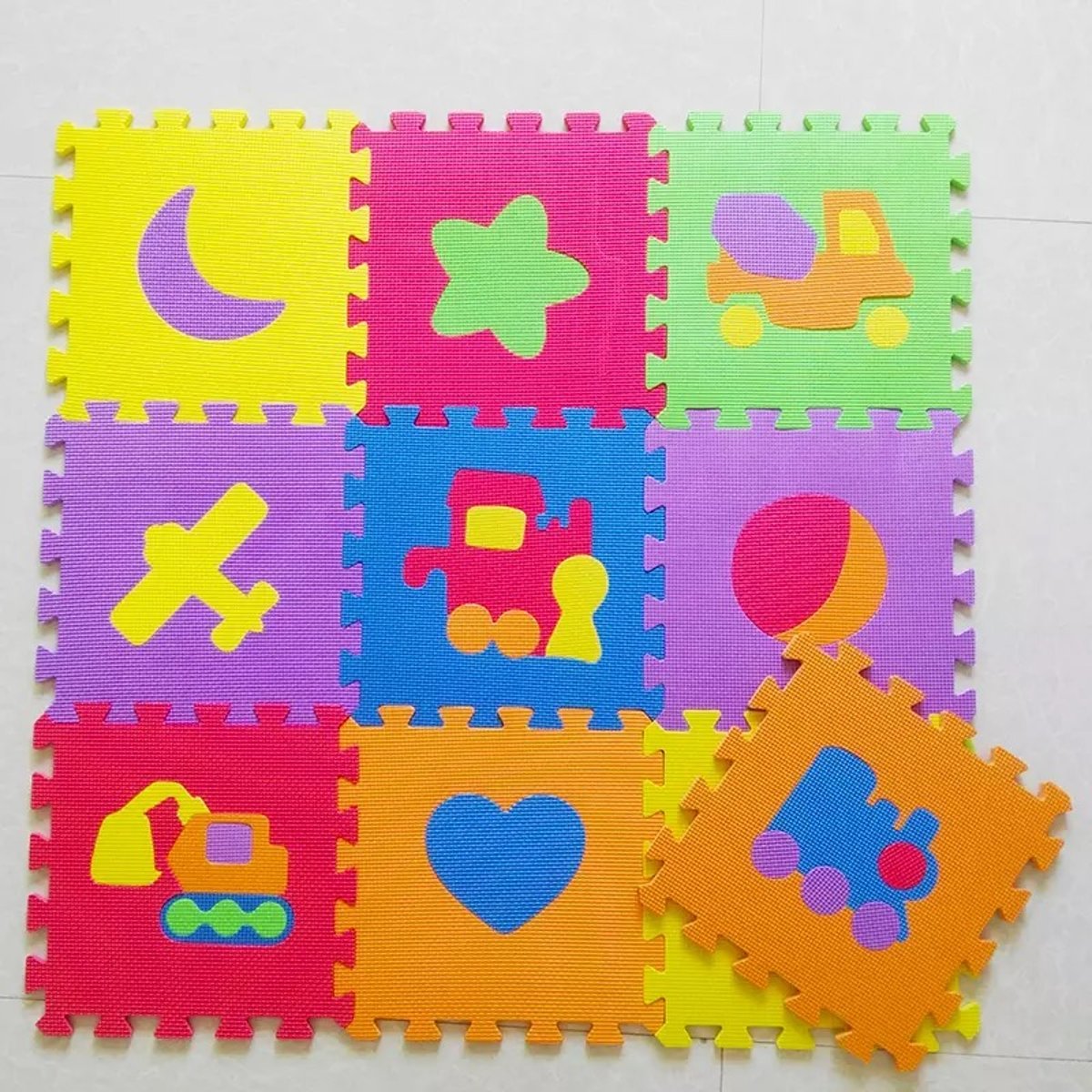 Puzzelmat Alfabet - voertuigen Afbeeldingen - Speelkleed Voor Kinderen - Foam Speelmat 27 x 27 CM