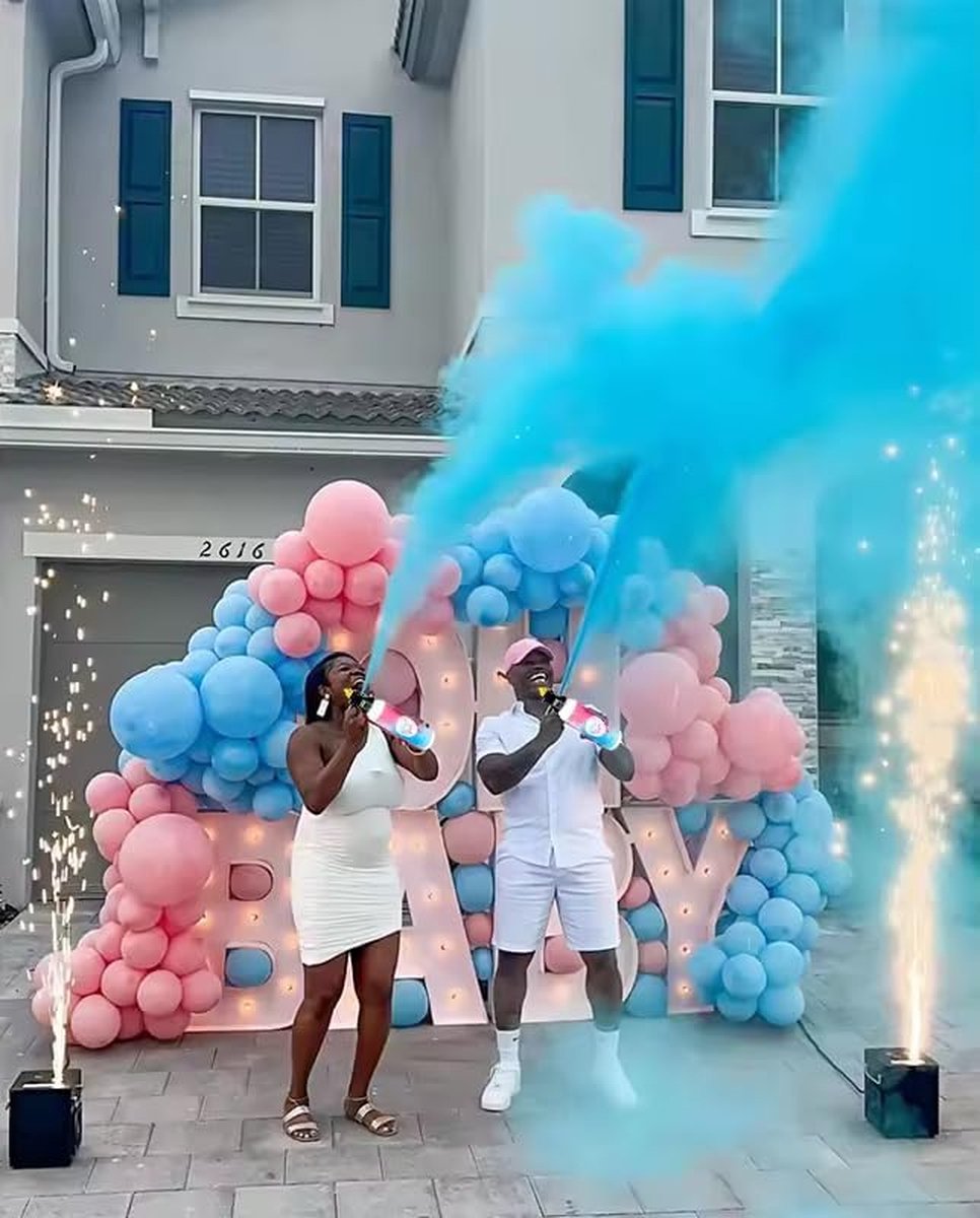 By Alejna - Gender reveal - Rookkanon - Poederspray - 300g - Mini brandblusser - Boy or Girl - (Blauw)