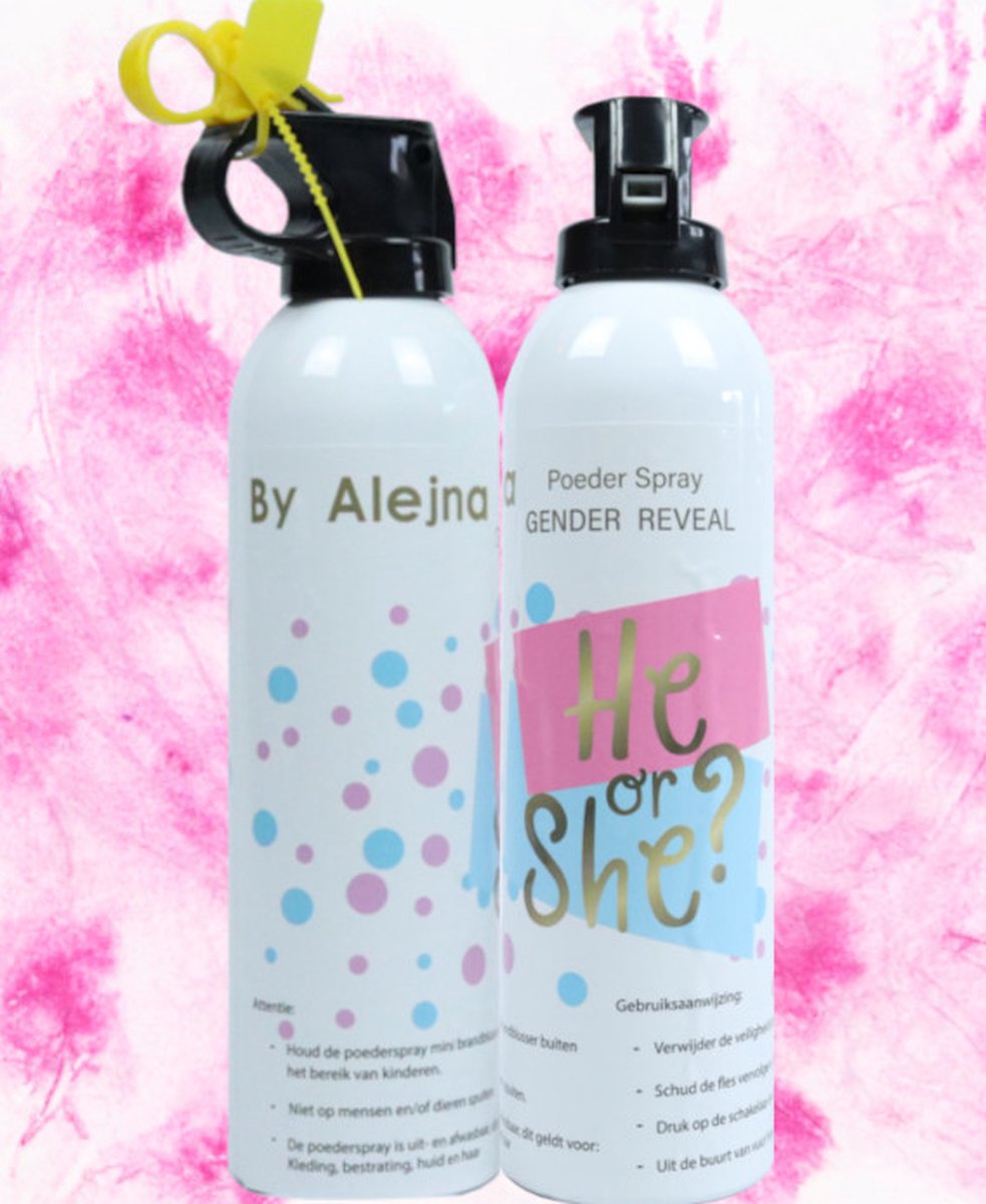 By Alejna - Gender reveal - Rookkanon - Poederspray - 300g - Mini brandblusser - Boy or Girl - (Roze)