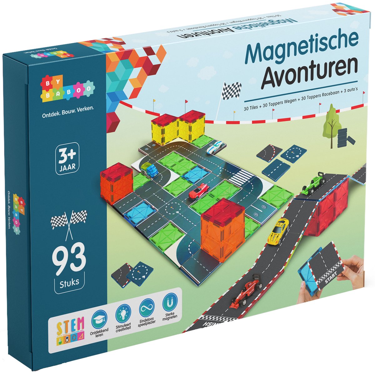 By Baboo® Magnetic Tiles - Autos & Racebaan - Magnetische Tegels & Toppers - Magna Magnetisch Speelgoed Sinterklaas Cadeau Jongens Meisjes - Formule 1 - Educatief Mind Montessori Kinderspeelgoed 3 Jaar, 4 jaar, 5 jaar, 6 jaar, 7 jaar, 8 jaar