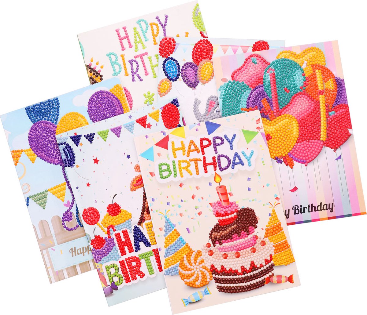 Diamond Painting Kaarten verjaardag - Diamond painting kaartenset - 6 stuks - inclusief enveloppen - diamond painting volwassenen - Wenskaarten