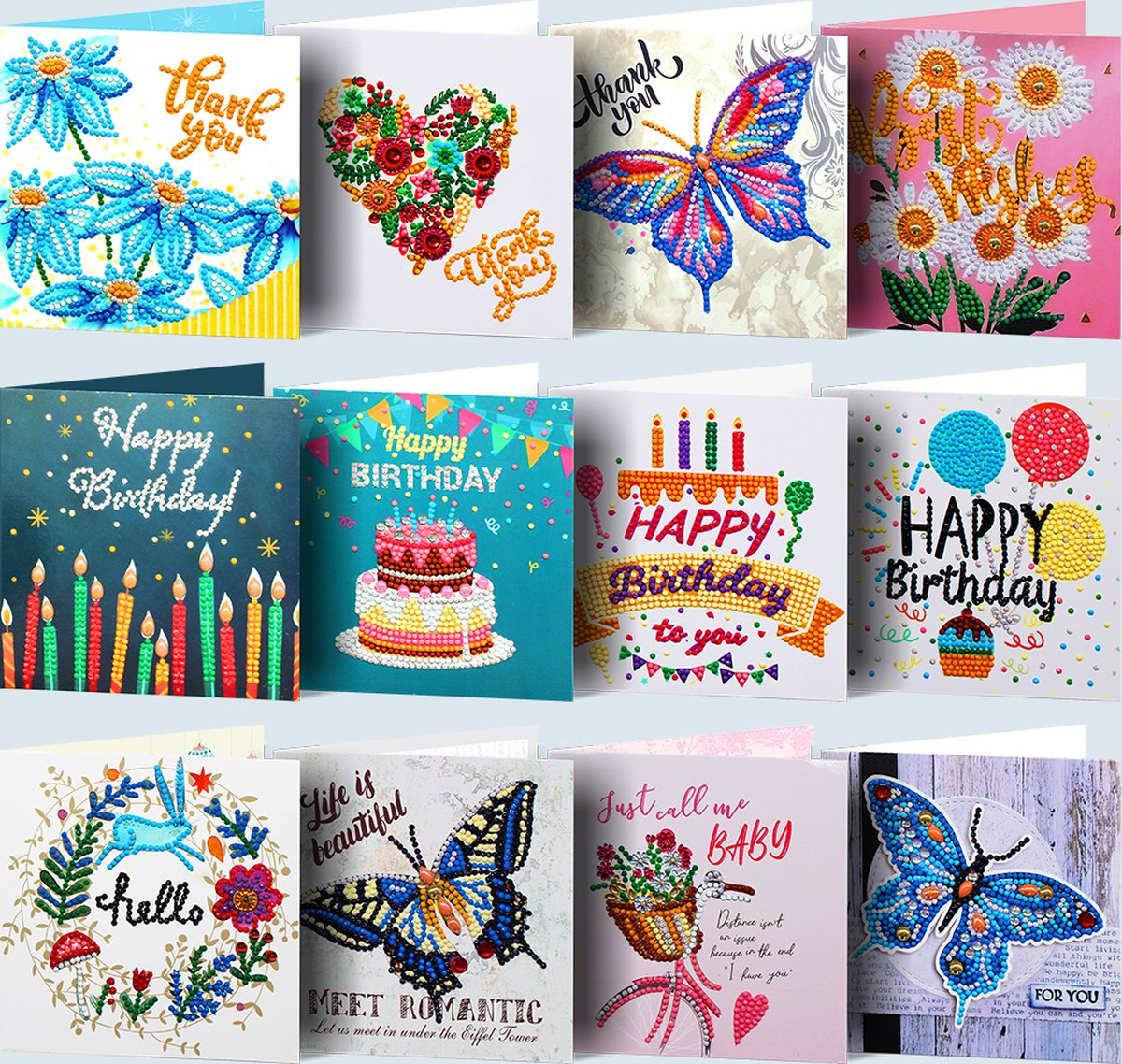 Diamond painting kaartenset - 12 stuks - Wenskaarten - Diamond Painting Kaarten verjaardag - diamond painting volwassenen - diamond painting pakket volledig