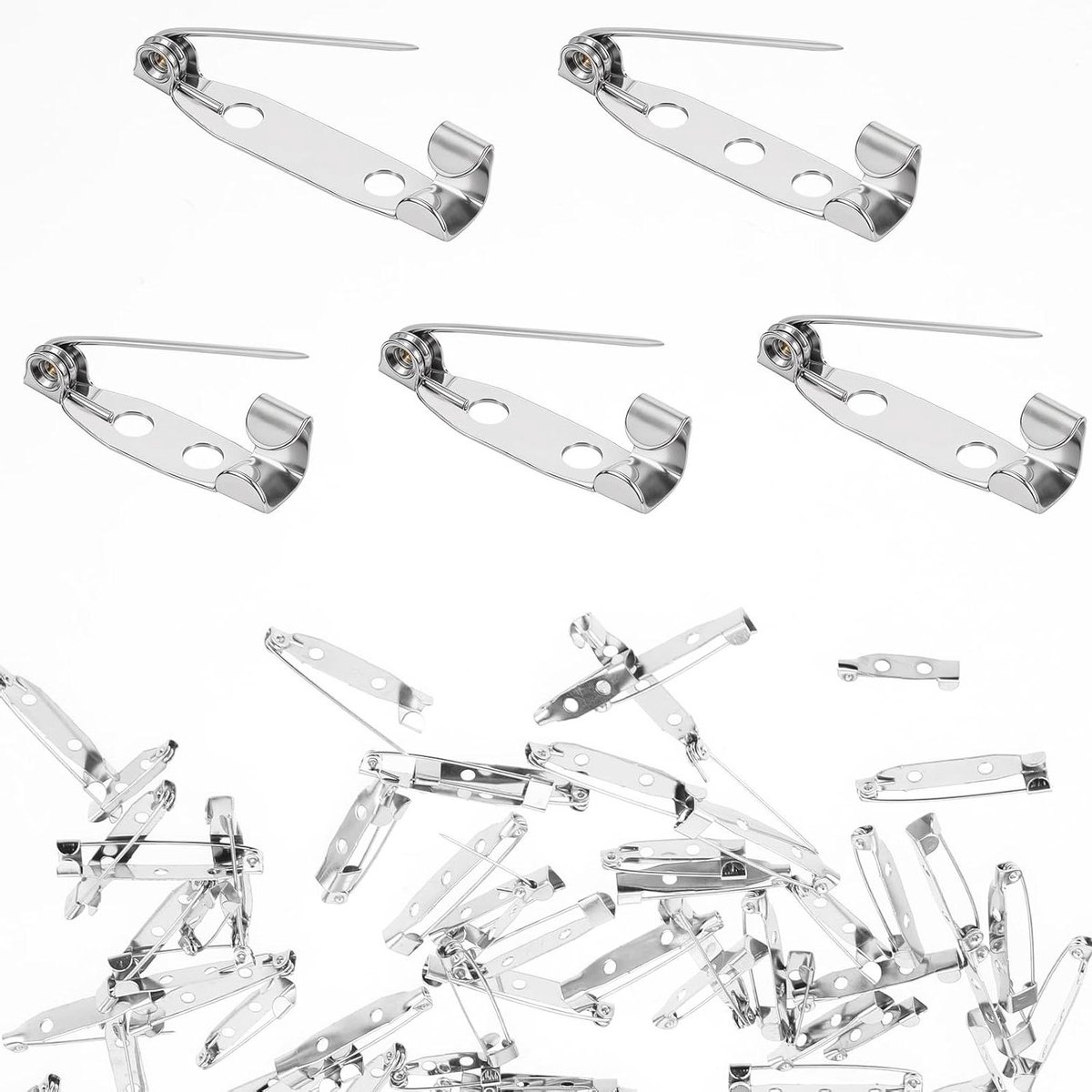 ByShane - 100 stuks brochenaalden veiligheidsspelden metalen met gaten voor sieraden naamplaatjes en handwerk 5 maten.