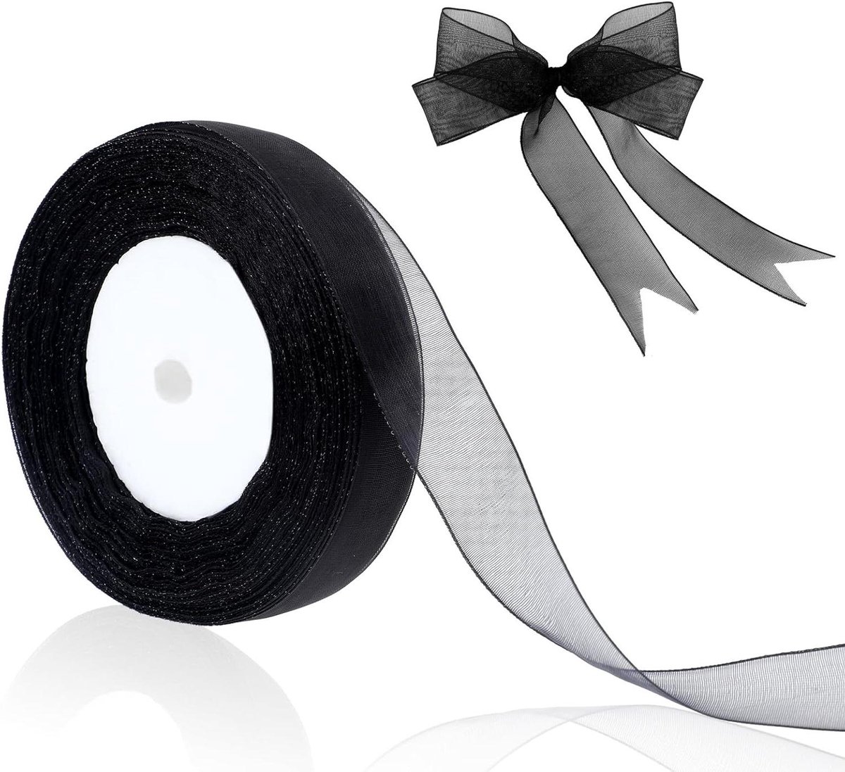 ByShane - 15 cm doorschijnend lint 50 meter zwart chiffon voor geschenkverpakkingen en ambachten - Halloween, Kerst, bruiloft - DIY haaraccessoires en decoratie.