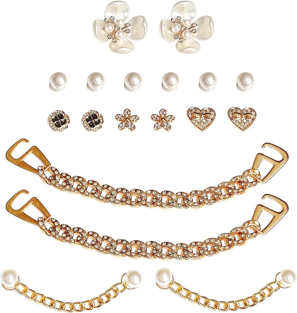 ByShane - 18-delige set decoratieve schoenbedels met parels en bloemen voor sandalen - Doe-het-zelf schoendecoratie - Afneembare bedels voor feestelijke schoenen - Geschikt als schattige meiden geschenken.