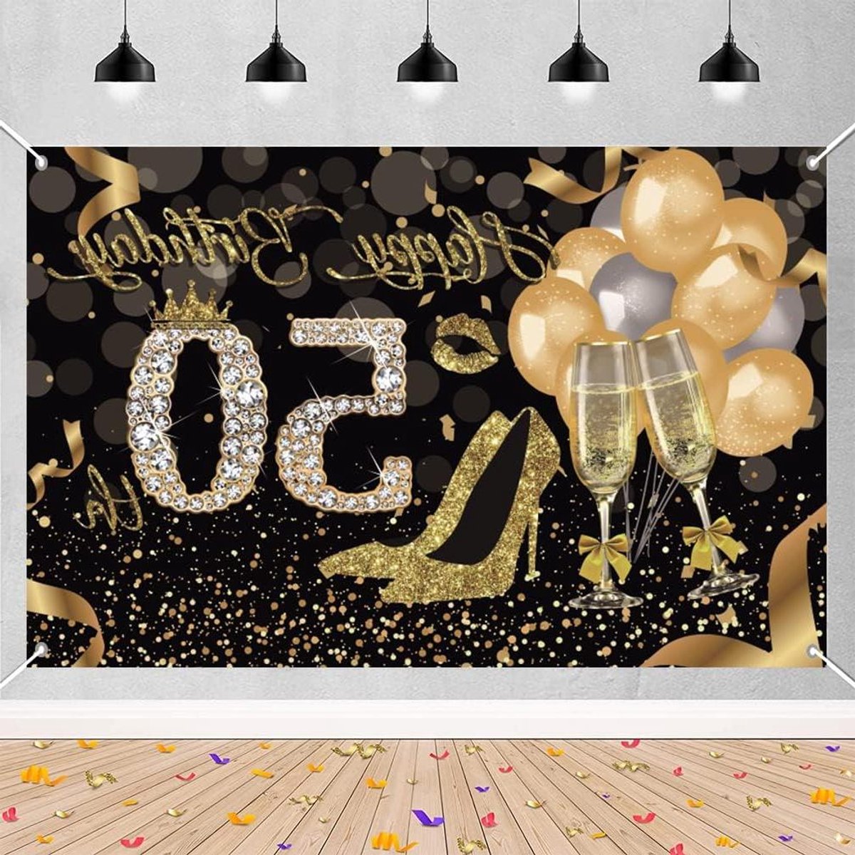 ByShane - 50e verjaardag decoratie voor dames - Happy 50 Birthday banner en foto booth achtergrond - Feestelijke verjaardagsdecoratie