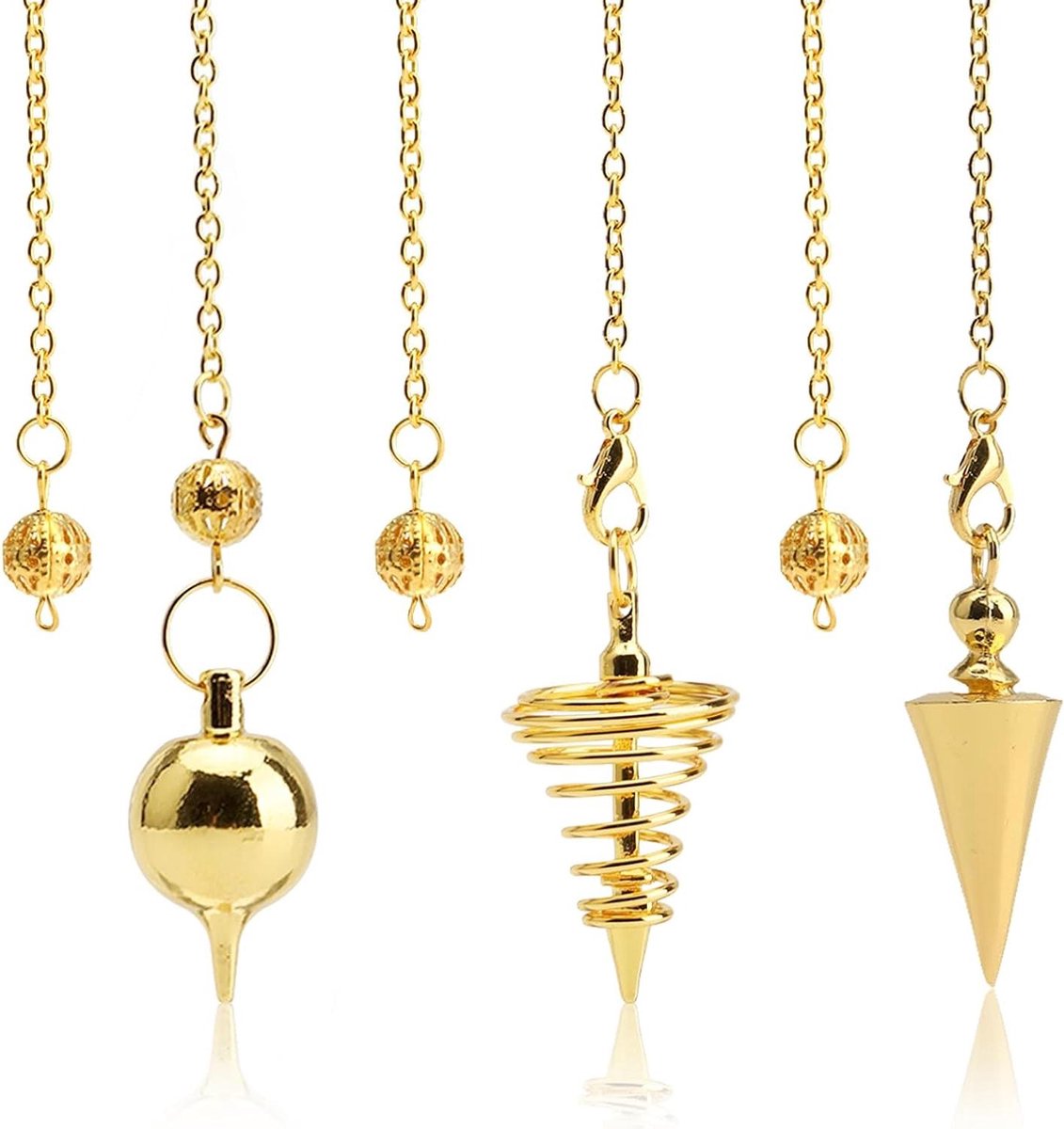 ByShane - Esoterische pendulum set met spiraalvormige kettingen - 3 stuks - Koper - Tarot-accessoires - Reiki-balancing - Tarotliefhebbers - Goudkleurig