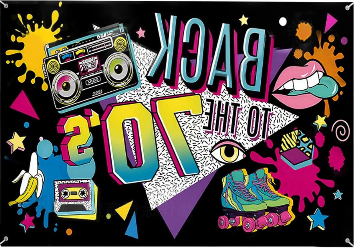 ByShane - Feestachtergronden 70-delige feestdecoratie banner met hangend touw - 180 x 110 cm - jaren 70 decoratie - polyester - fotografie - woondecoratie - feestelijke sfeer