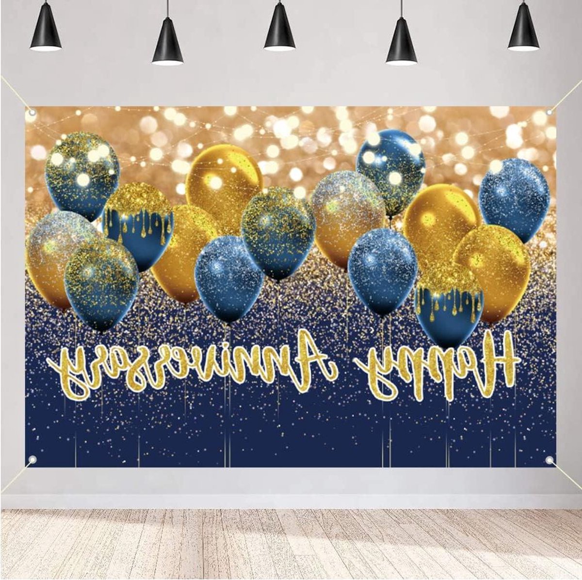 ByShane - Feestelijke Verjaardag Decoratie Banner voor Bruiloft - Blauw en Goud - 15 meter