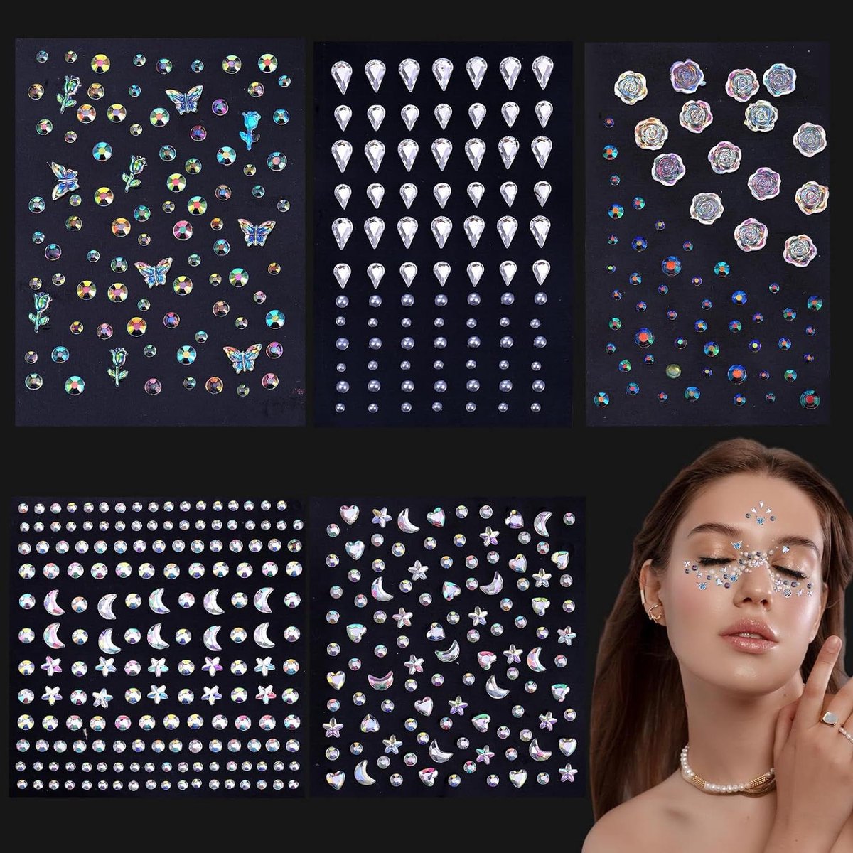 ByShane - Gezicht Glitterstenen - Festival Strassstickers - Zelfklevend - Edelsteenstickers - Nagels - Lichaamsmake-up - Accessoires