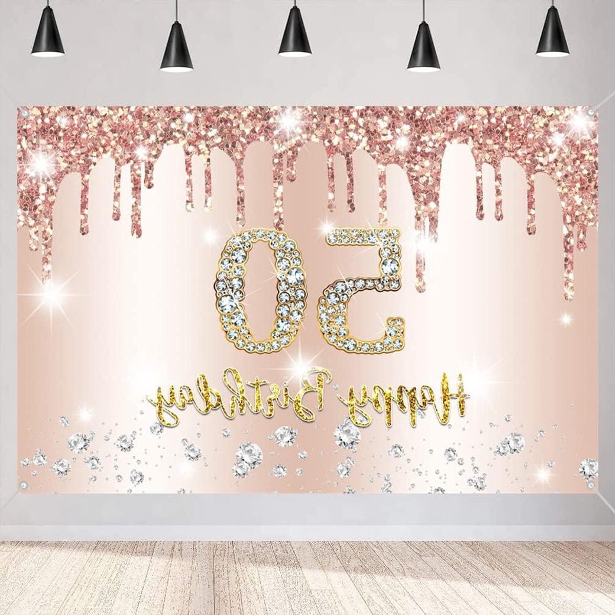 ByShane - Glitter Roségouden 50e Verjaardag Decoratie Vrouwen - Stof Bord Poster - Verjaardagsfeest - Achtergrond Banner
