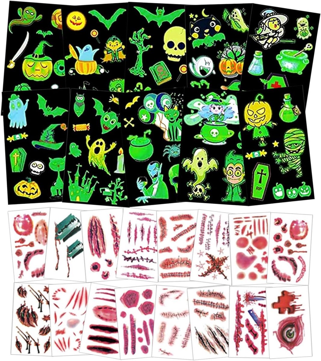 ByShane - Halloween tatoeages voor kinderen - 30 vellen lichtgevende stickers - wonden stickers - Halloween party - cosplay - cadeau voor kinderen