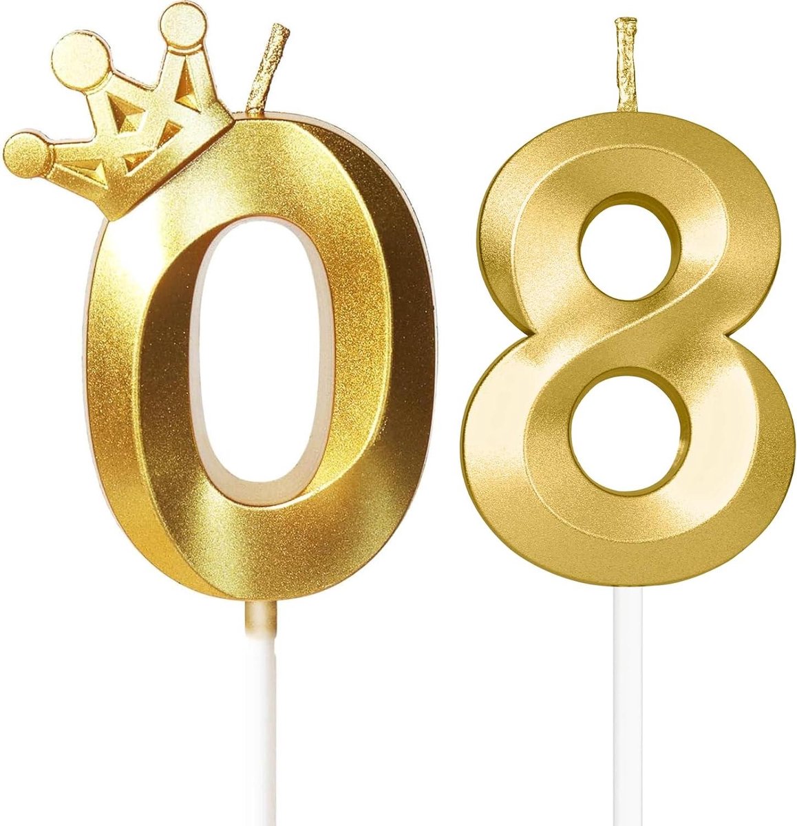 ByShane - Kaarsen voor 80e verjaardag - Gouden kaarsen - Taart kaars nummer 80 - Kroon verjaardagskaars - Bruiloft verjaardagsfeest - Feestdecoratie