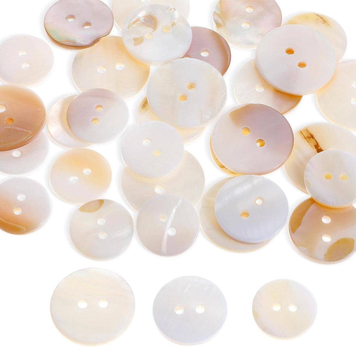 ByShane - Natuurlijke Parelmoer Knopen 15/18/20 mm - Set van 30 Stuks witte Schelpknopen voor Kleding, Handwerk, Naaien en Scrapbooking