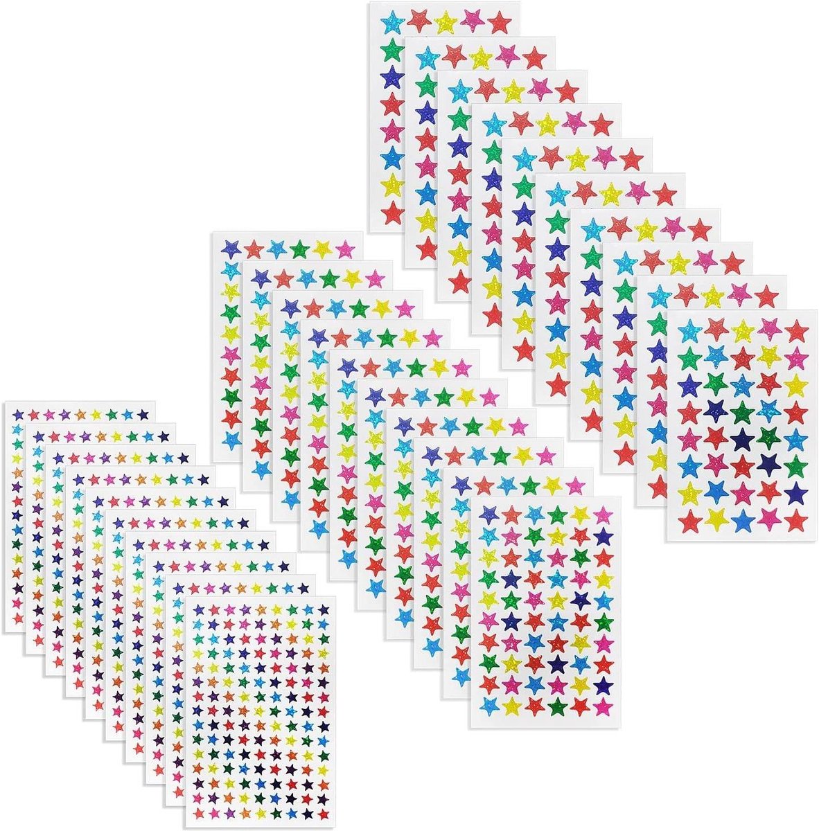 ByShane - Set van 2350 holografische sterstickers in 8 kleuren - Scrapbook en ambachtelijke stickers van metallic folie - Voor knutselen en klaslokaal - Verschillende maten (8 cm, 13 cm, 17 cm)