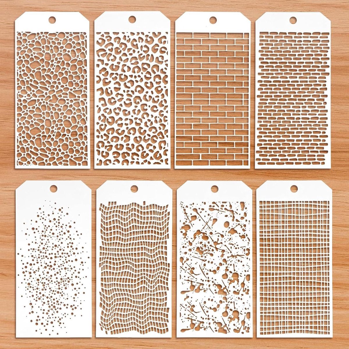 ByShane - Stencils Set 8-delig voor handwerk: Leopard Brick Dot - Herbruikbare mixed media textuur stencils voor hout schilderen, ambachten en meubelpapier