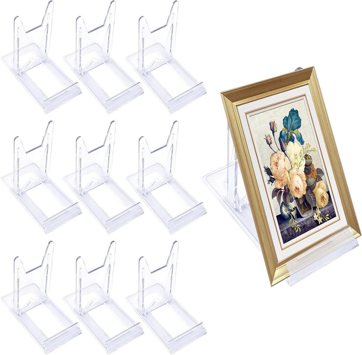 ByShane - Transparante Plastic Display Standaard Ezel 10/12 stuks Verstelbare Plaat Standaard Tweedelig Verstelbare Plaat Standaard Plastic Display Standaards Ezel voor Fotos Plaatskaarten - Ruime en Verstelbare Display Standaarden
