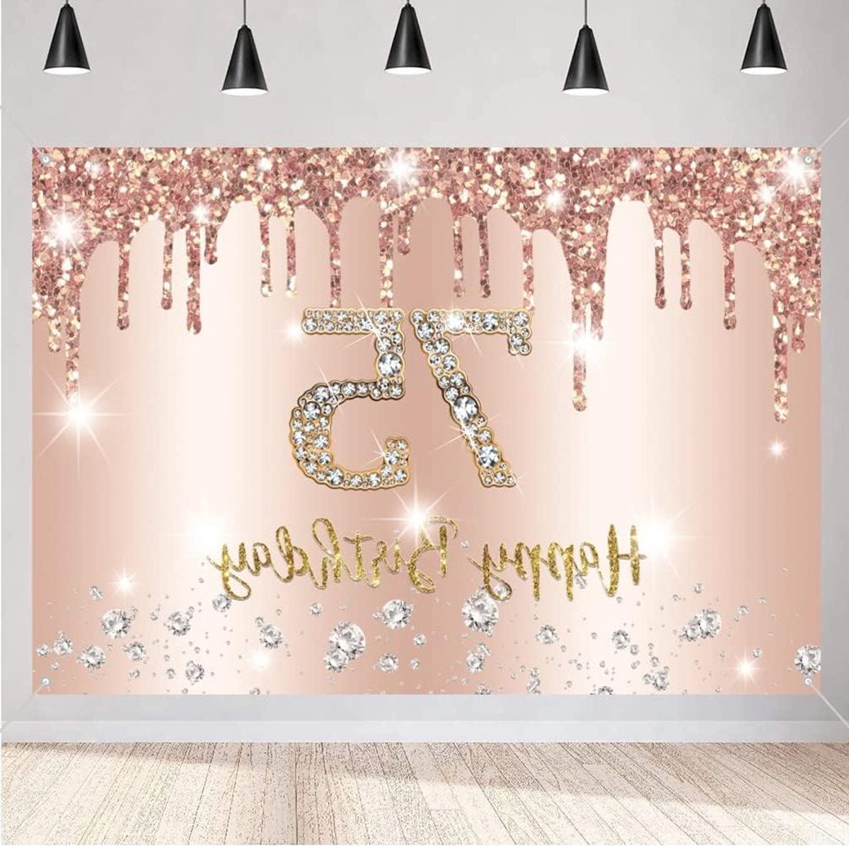 ByShane - Verjaardag decoratie - Vrouwen - Rose goud - Glittervlekken - Stof - Schilderij - Achtergrond banner - Feestdecoratie - 75 jaarviering