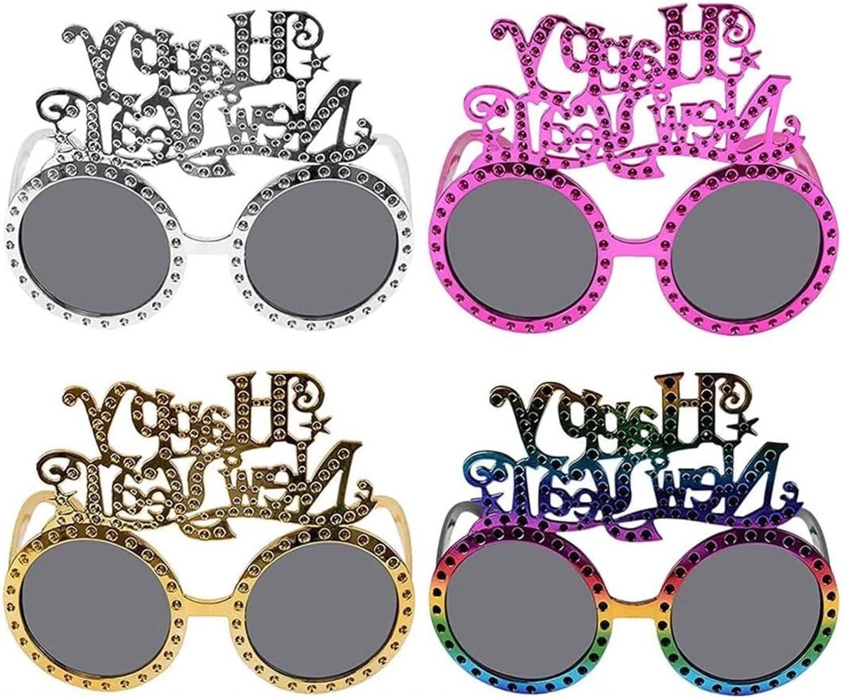 ByShane - Vrolijke Nieuwjaarsbrillen 2023 - Happy New Year Party - Feestelijke Oudejaarsavond Decoratie met Glitter - Foto Rekwisieten voor Feest 4 Paar