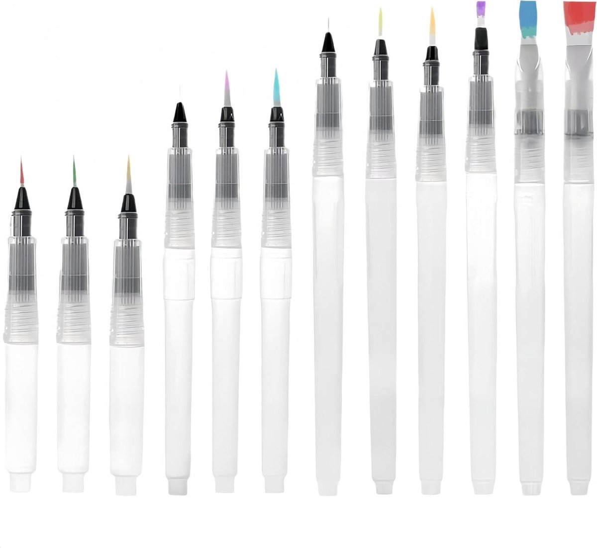 ByShane - Watercolor Brush Set 12 Stuks voor Calligrafie en Schilderen - Navulbare Waterverf Penselen met Dunne en Plat Tips - Geschikt voor Kinderen en Volwassenen (3 Maten)