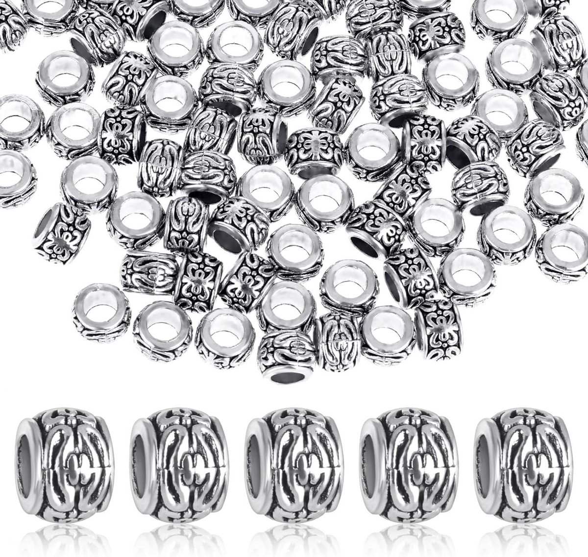 ByShane - Zilveren Spacerkralen 8 mm - Retro Patroon - Legeringskralen - 100 stuks - Metalen Armband - Afstandskralen - Sieraden Maken