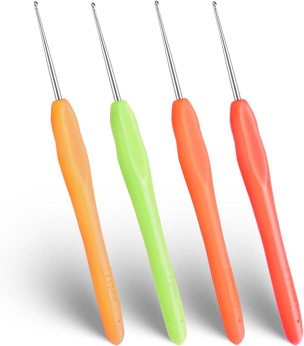 Set van 4 ergonomische handgreep kanten haken - Klein formaat, 1 mm, 12mm, 15mm, 17,5mm - Voor breien van sjaals, handschoenen, tassen, hoeden, sokken