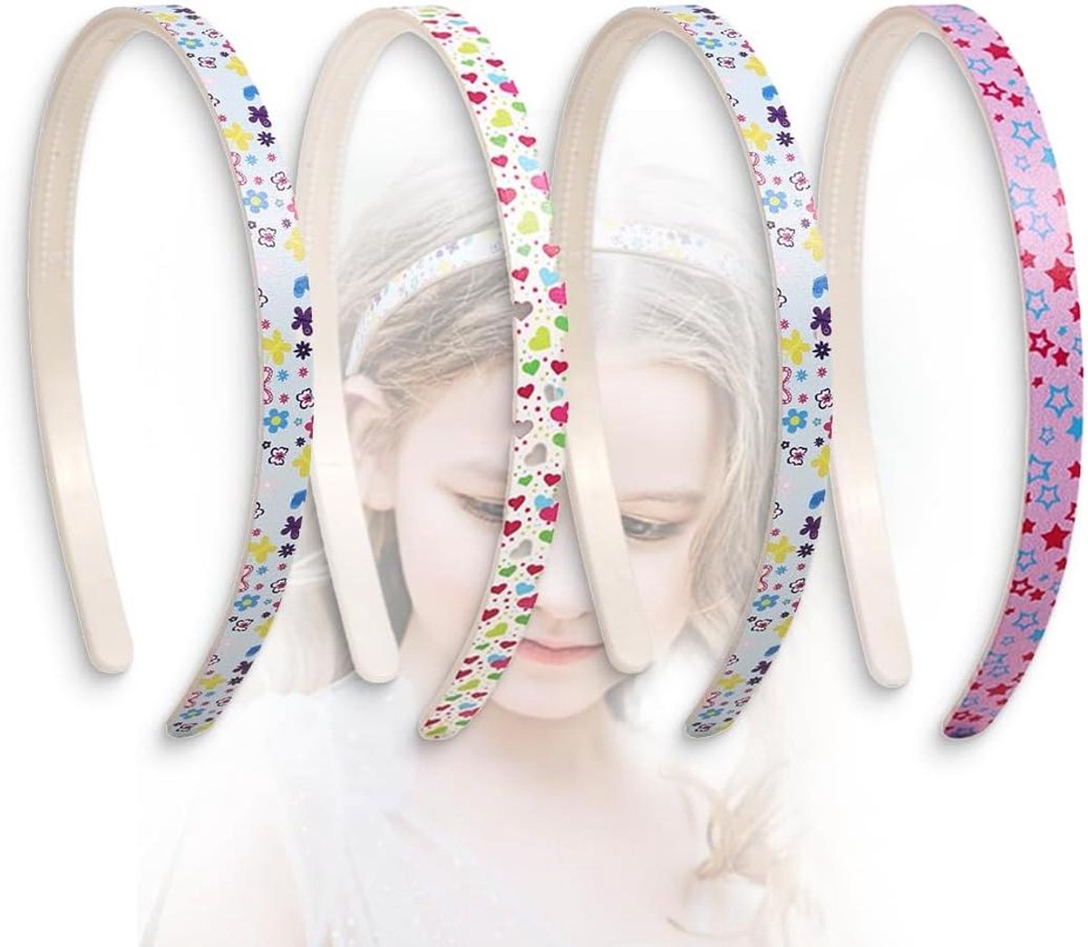 Set van 4 schattige kunststof haarbanden voor meisjes - antislip en kleurrijk met confetti-regenboogpatroon
