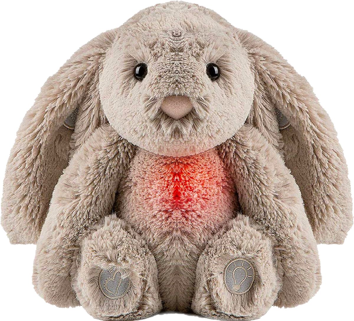 ByTwinly Hartslag Knuffel - Slaapknuffel Konijn - White Noise Knuffel - Muziek Knuffel - Witte Ruis Geluid En Rood Licht - Konijn Knuffel Bedtijd - Pluche - Huilsensor - Heartbeat - Baarmoeder Geluiden - Kraamcadeau - Baby