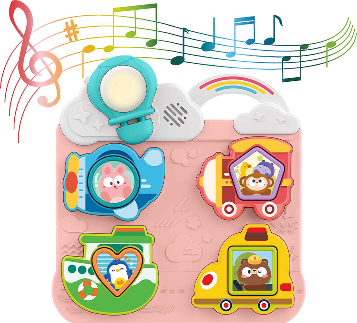 ByTwinly Kinderpuzzel - Muziek Puzzel - Montessori Speelgoed - Educatief Speelgoed - Kinderspeelgoed - Vormenstoof - Vormenpuzzel - Puzzels - Cadeau Kind - Sensorisch Speelgoed - Motoriek Speelgoed - Activiteitenbord - Muziek En Geluid - Roze