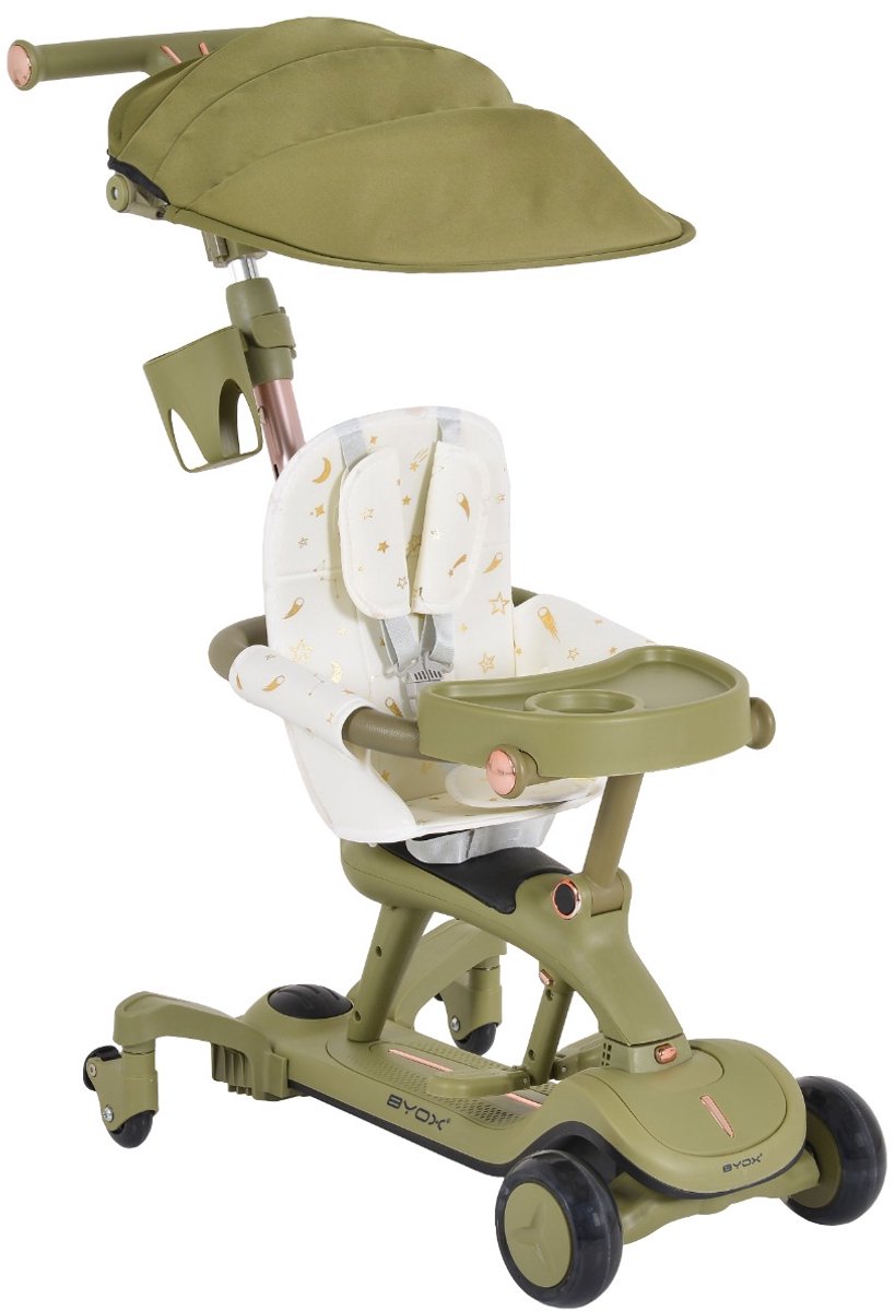 Byox Cornet Green 6-in-1 Loopauto / Kinderstep met Duwstang