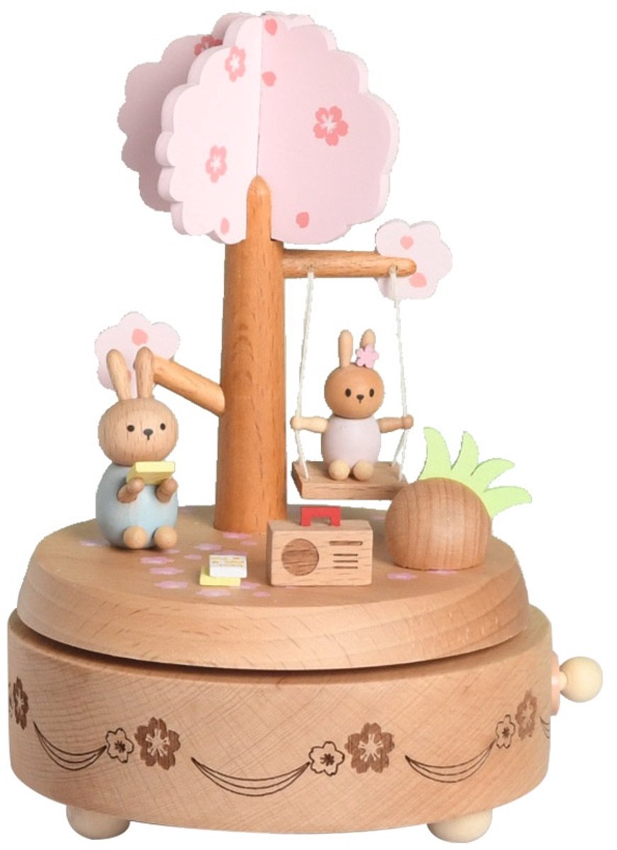 Bébli - Wooden Music Box Cherry Tree Bunny - Melody: The city of the sky