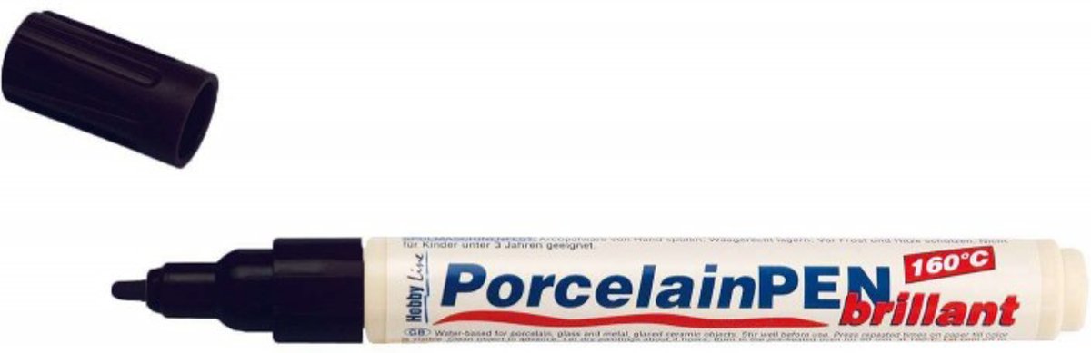 Hobby Line Zwarte Porcelain Pen - Glas- en porseleinstift op waterbasis geschikt voor glas, porselein, metaal en keramiek