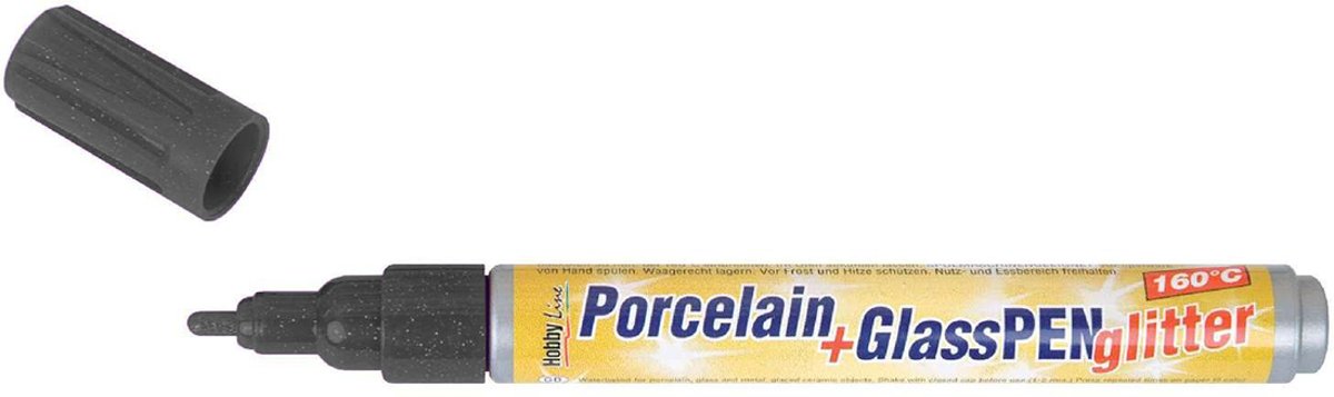 KREUL Glitter Antraciet Grijze Glas- en Porseleinstift - Porcelain+GlassPen Glitter 160 °C