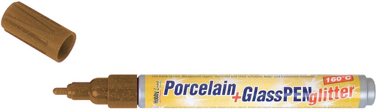 KREUL Glitter Bruine Glas- en Porseleinstift - Porcelain+GlassPen Glitter 160 °C