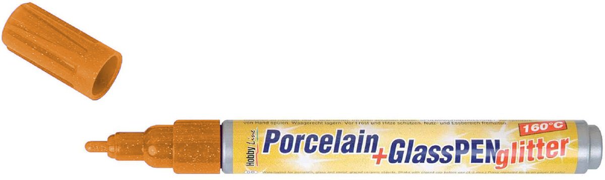 KREUL Glitter Oranje Glas- en Porseleinstift - Porcelain+GlassPen Glitter 160 °C