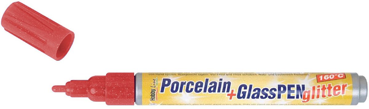 KREUL Glitter Rode Glas- en Porseleinstift - Porcelain+GlassPen Glitter 160 °C