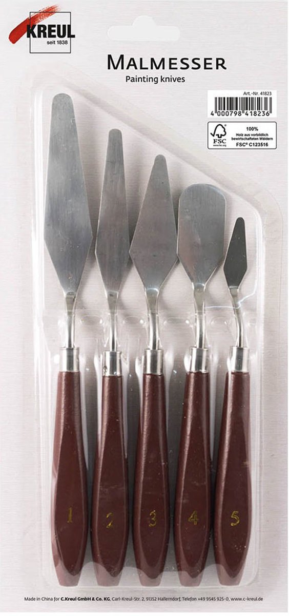 KREUL Schilderspaletmes Set - 5 stuks metalen painting knife met houten handvat