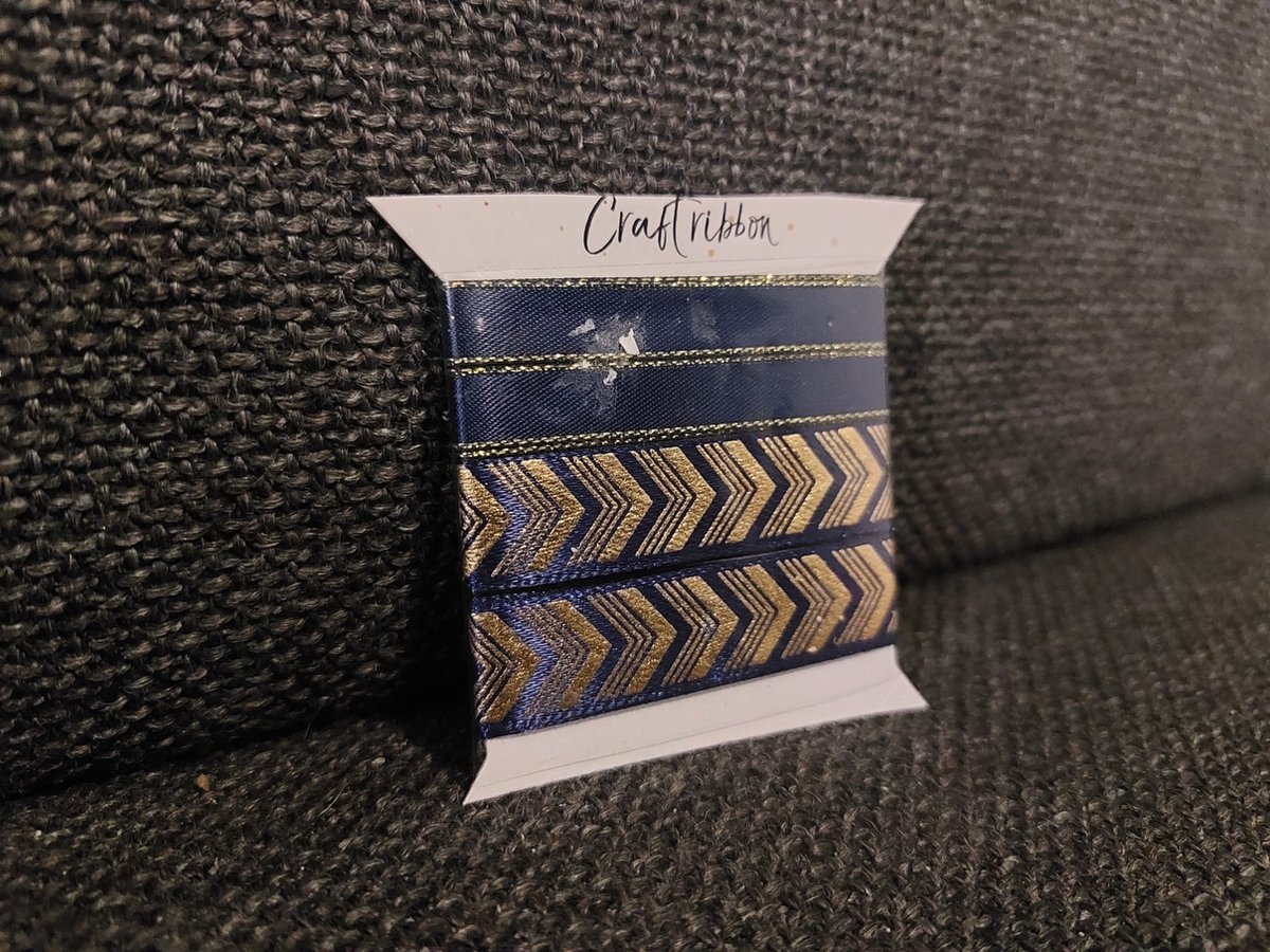 Kerst Cadeaulint - Blauw/Goud - 2 meter - Cadeaulint Kerstcadeaus - Polyester Cadeaulint Blauw met Goud - Sierlijk cadeaulint