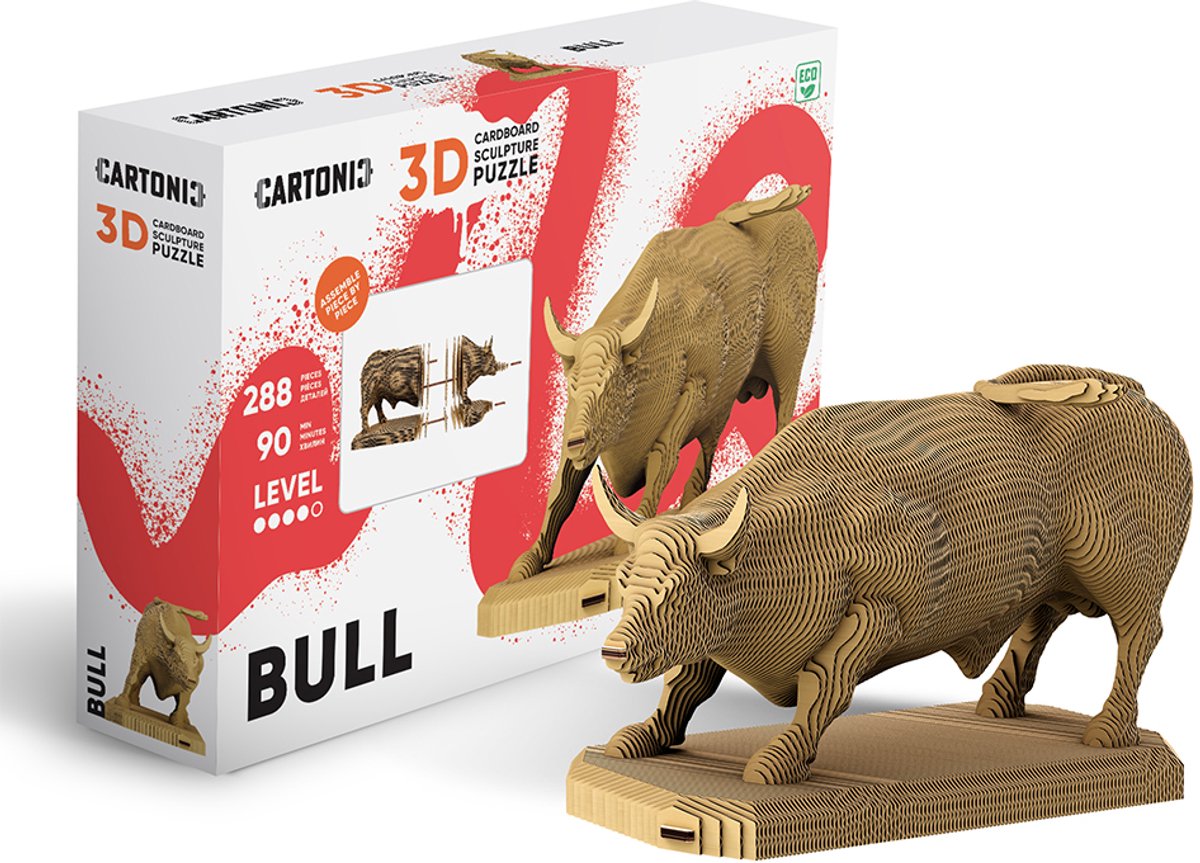 CARTONIC-3D PUZZLE -BULL- puzzelen karton 3D DIY Creatief Speelgoed Decoratie Interieur Cadeau Ecologisch Voor kinderen en volwassenen
