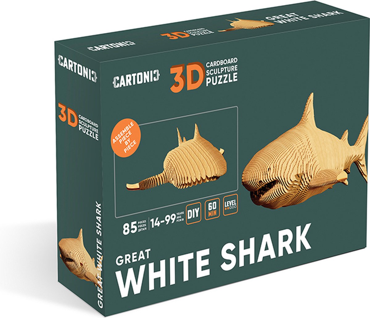 CARTONIC- Shark- 3D Puzzel-Speelgoed- Puzzel-DIY- Creatief- Karton- Kinderen en volwassen- 3D- puzzel- Haai