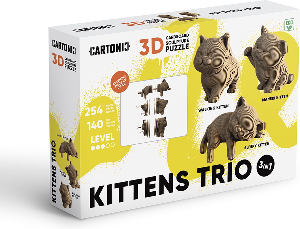 Cartonic - KITTENS TRIO - 3D puzzel- puzzels- DIY- kinderen en volwassenen