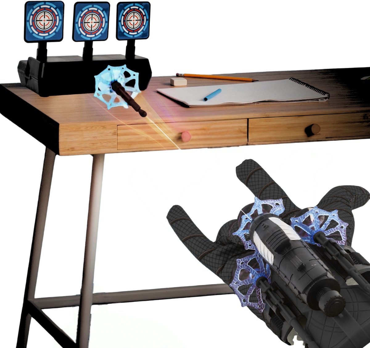   Web Shooter Incl. Doelwit - Spiderman & Spidey Stijl - Speelgoed Handschoen Kind - 3 Pijlen – Speelgoed Voor Binnen & Buiten – Kindveilig
