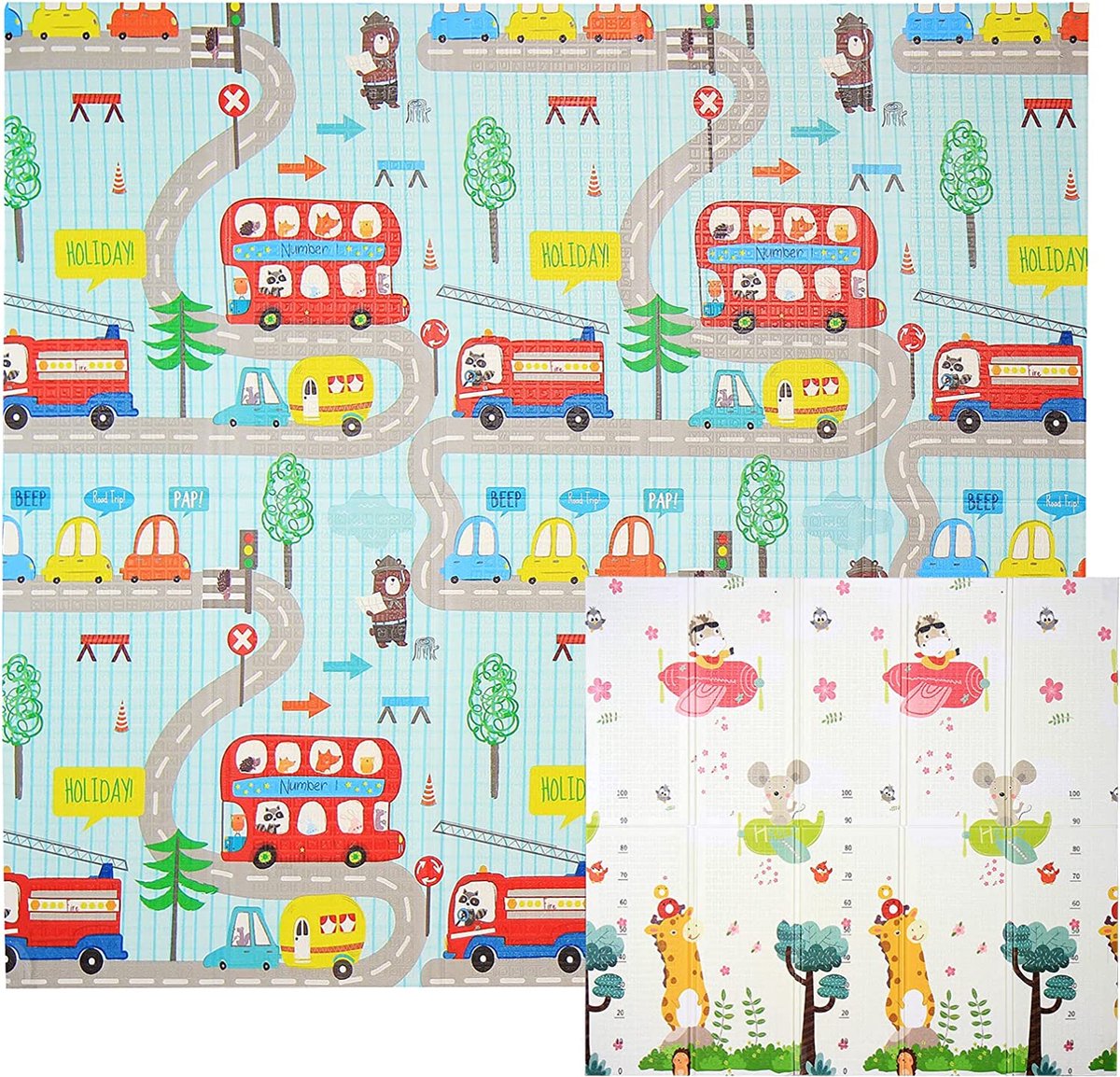 CCLIFE - Babyspeelmat - Gemaakt van XPE-Schuim - Opvouwbaar Antislip - Dubbelzijdig gebruik - Waterdicht met Maataanduiding - 196 x 176 x 1 cm - Kleurrijke mat - Speelmatten en Vloergymnastiek - Weg en Vleermuizeg