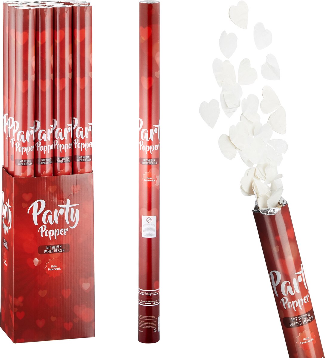 Party Popper XXL -   Kanon Shooter - Met Witte Papieren Hartjes - 80 cm - schiet 5 – 8 m hoog – 36 Stuks