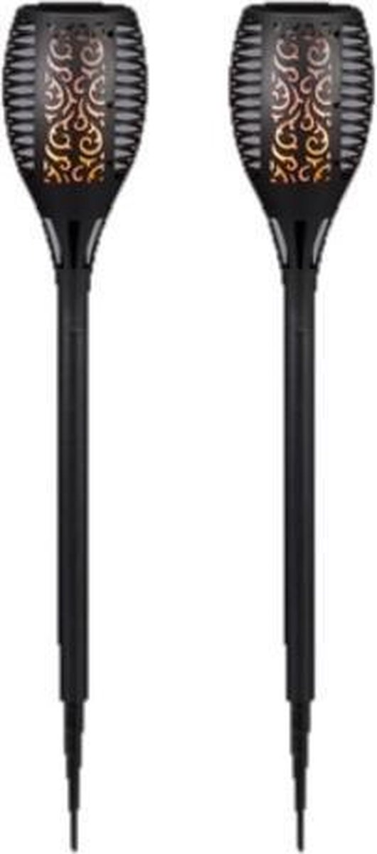 Set van 2x stuks Halloween horror decoratie solar LED tuinfakkels zwart 58 cm - Tuinverlichting/thema feestversiering